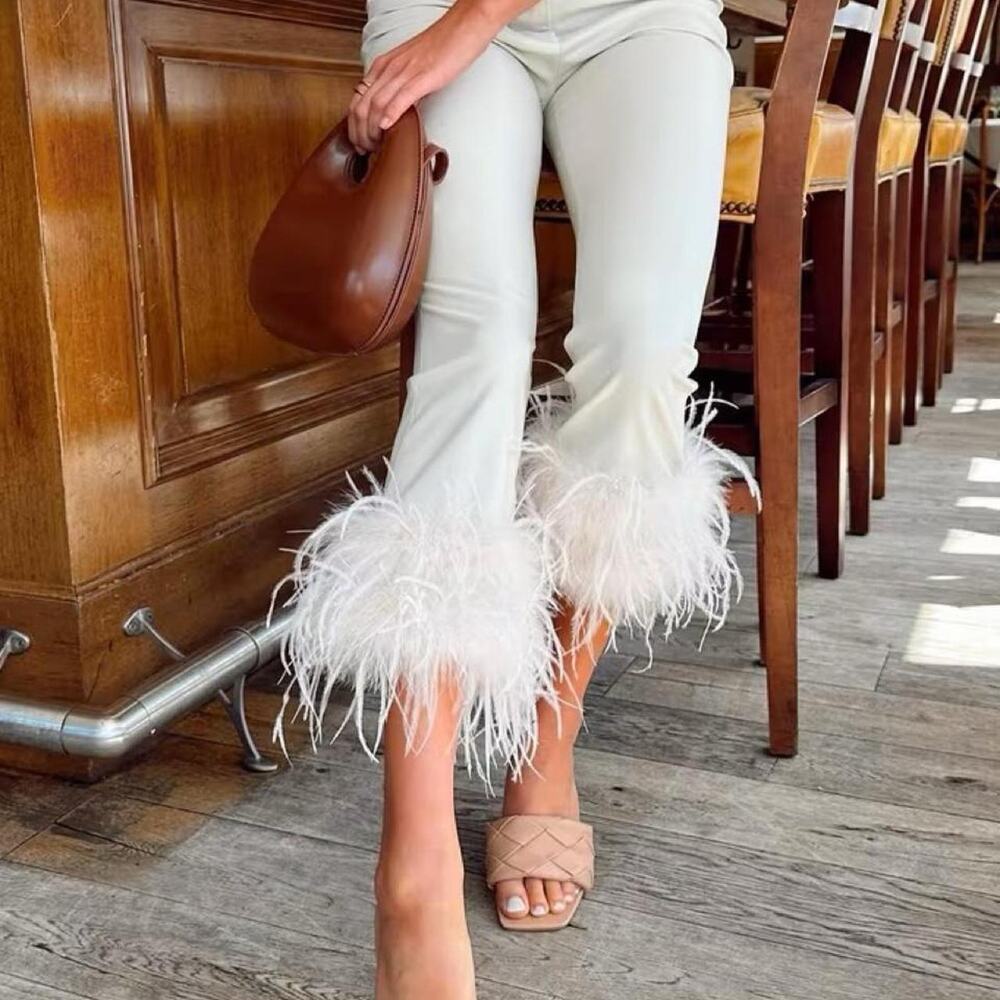 Lamarque cream feather pants with